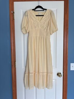 Indigo Rose Light Yellow Maxi Dress with Puff Sleeves Kentucky derby dress